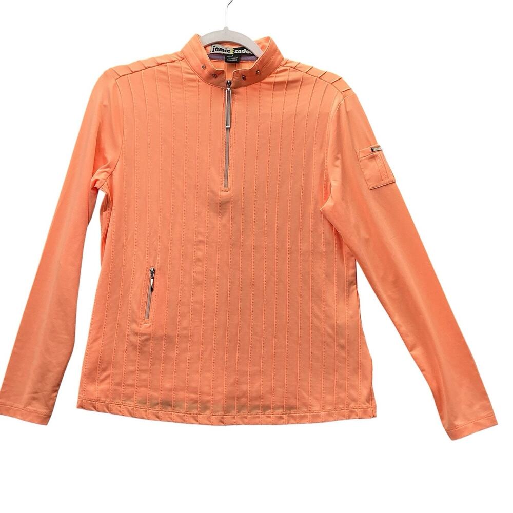 Jamie Sadock Coral Pink Abstract Print 1/4 Zip Golf Top Long Sleeve Size Small